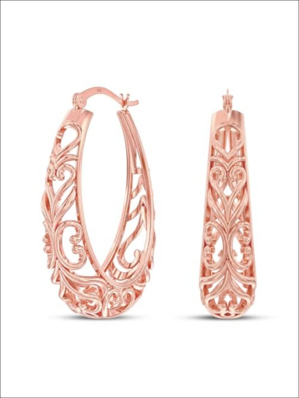 925 Sterling Silver Filigree Heart Hoop Earrings Oval Round Click-Top